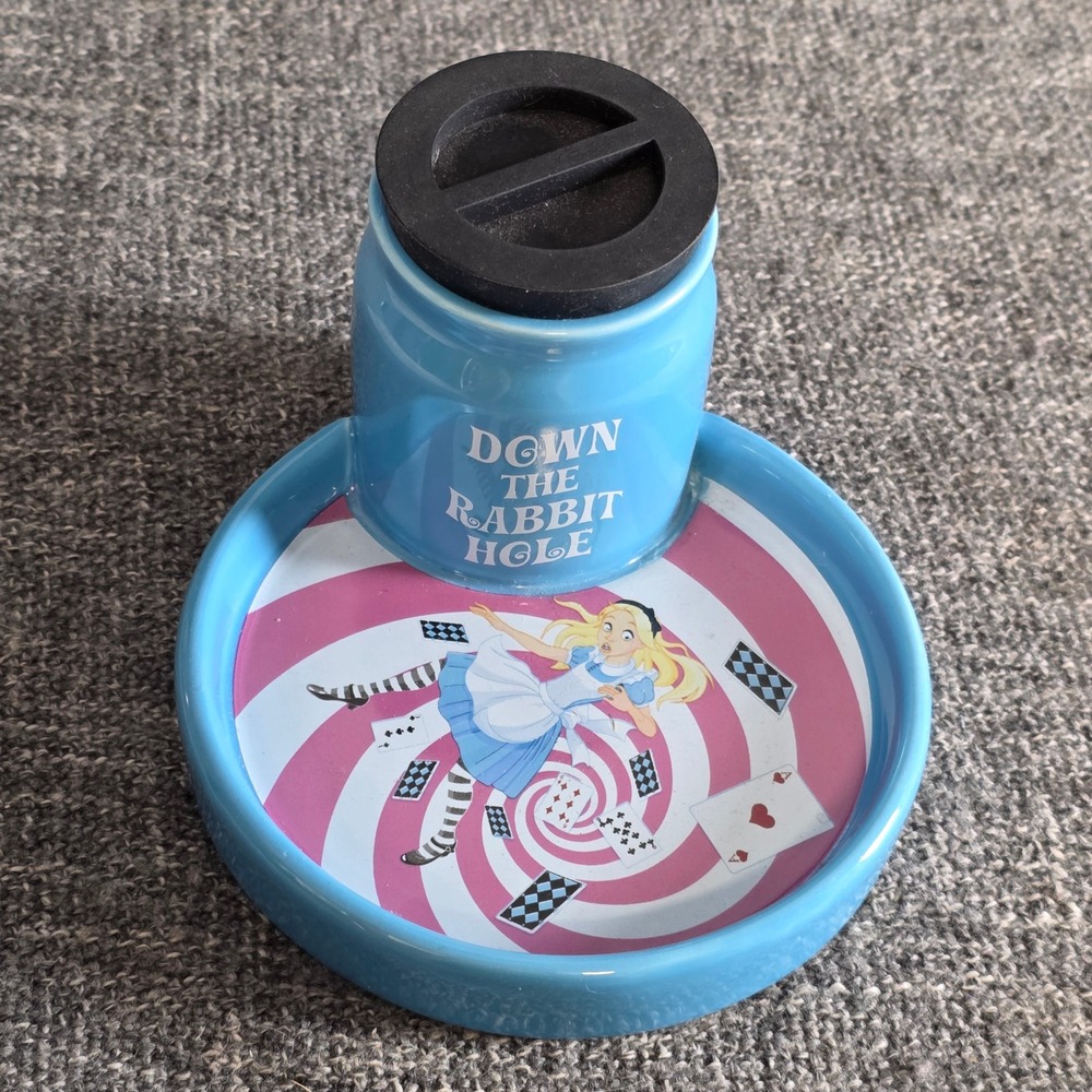 NEW Alice in Wonderland Down the Rabbit Hole Ceramic Stash Jar & Tray Set